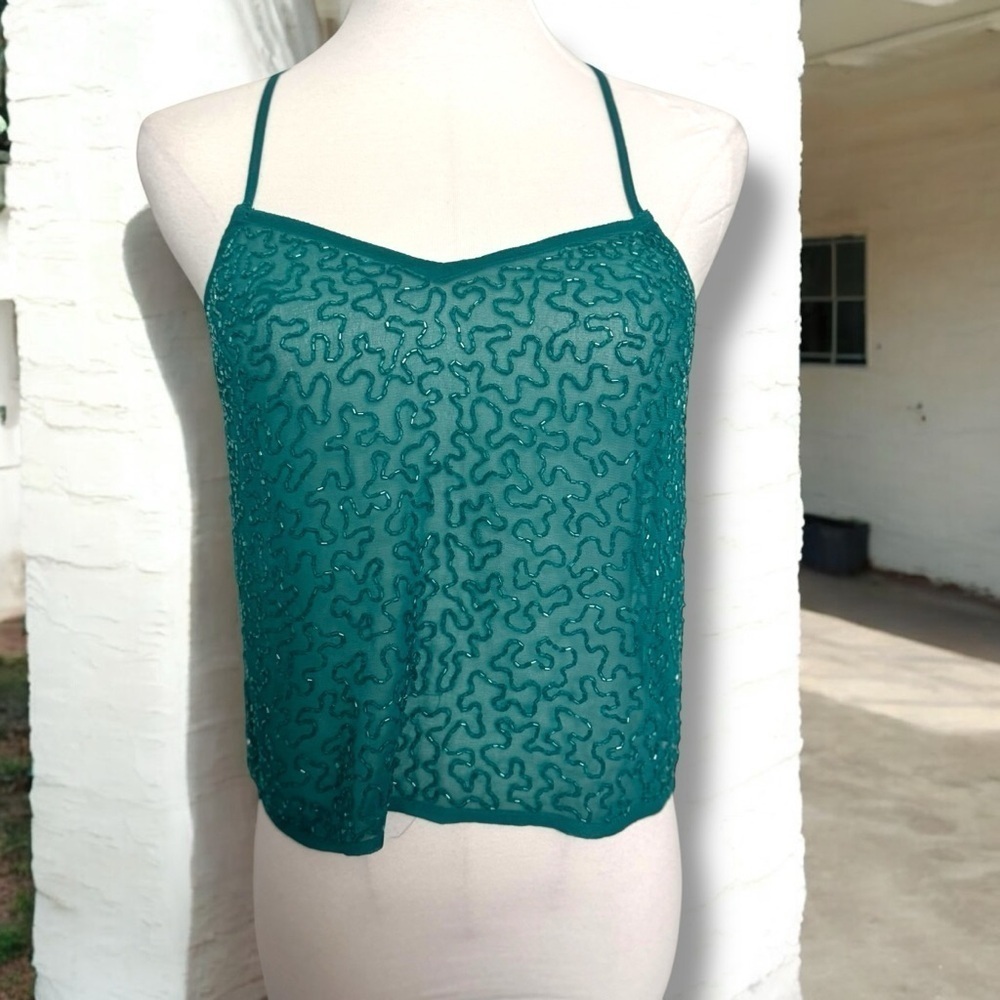 Teal Fairycore beaded Women's shirt sheer glam boho fairy whimsy 2